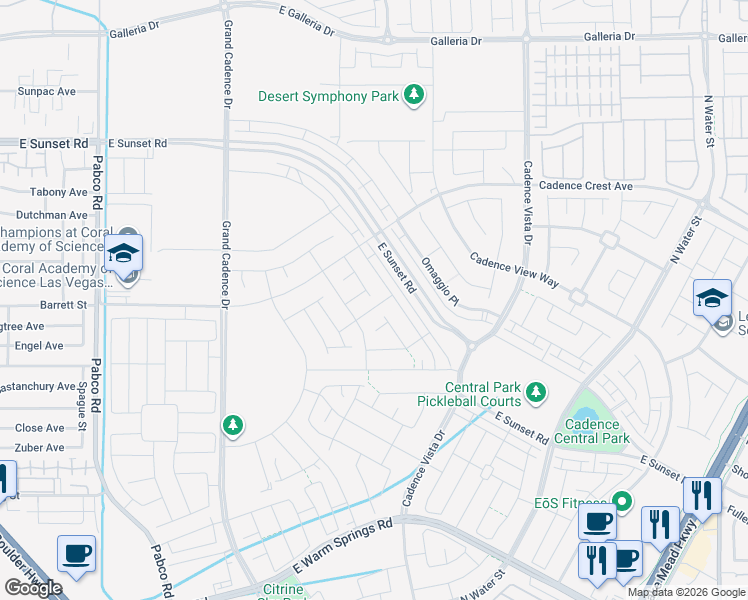 map of restaurants, bars, coffee shops, grocery stores, and more near 116 Antler Square Lane in Henderson