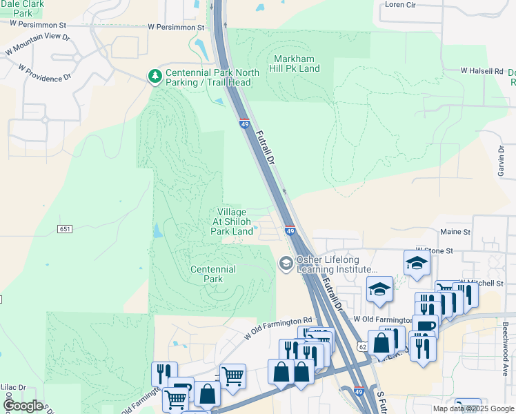 map of restaurants, bars, coffee shops, grocery stores, and more near 2815 West Hillshire Drive in Fayetteville