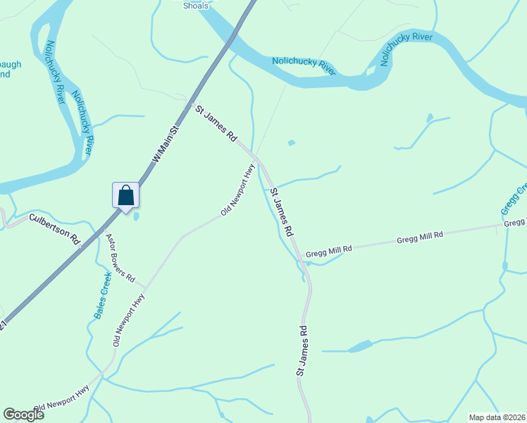 map of restaurants, bars, coffee shops, grocery stores, and more near 460 Saint James Road in Greeneville