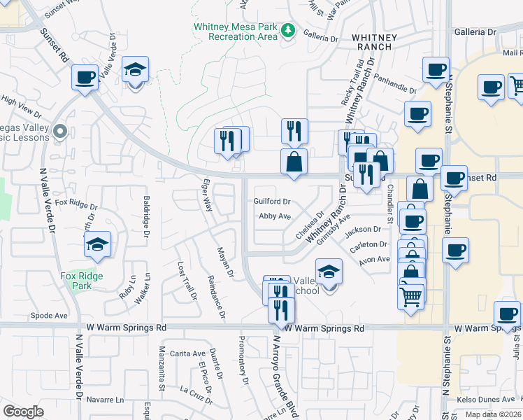 map of restaurants, bars, coffee shops, grocery stores, and more near 1619 Abby Avenue in Henderson