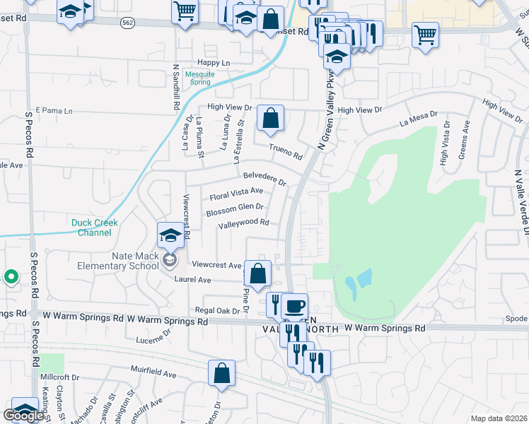 map of restaurants, bars, coffee shops, grocery stores, and more near 2348 Aqua Vista Avenue in Henderson