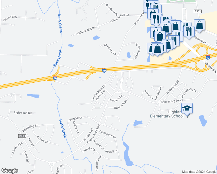 map of restaurants, bars, coffee shops, grocery stores, and more near 2146 Campbell Loop in Burlington