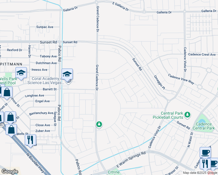 map of restaurants, bars, coffee shops, grocery stores, and more near 60 Cadence Crest Avenue in Henderson