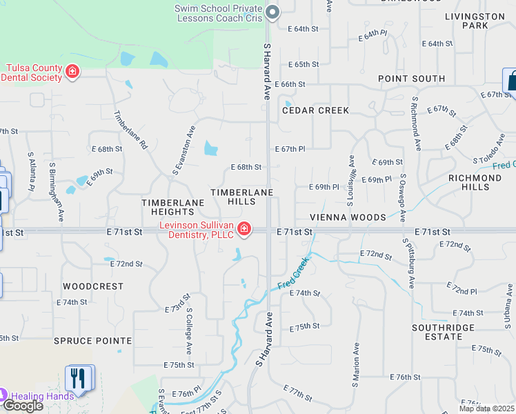 map of restaurants, bars, coffee shops, grocery stores, and more near 7018 South Harvard Avenue in Tulsa