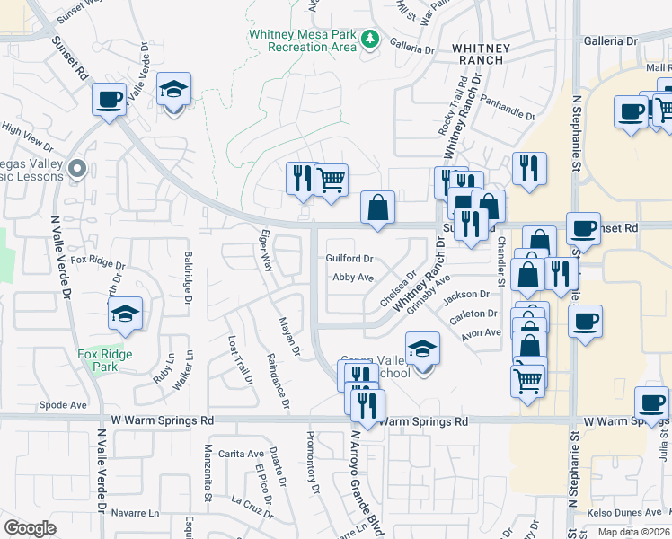 map of restaurants, bars, coffee shops, grocery stores, and more near 1619 Abby Avenue in Henderson