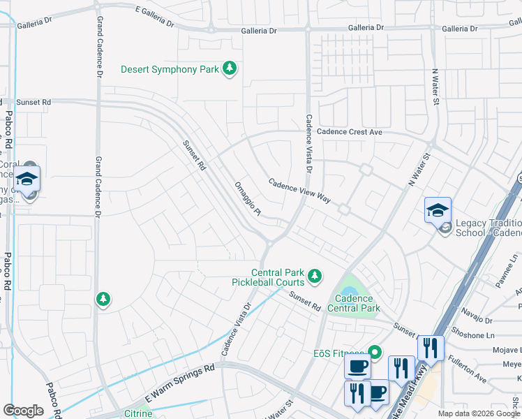 map of restaurants, bars, coffee shops, grocery stores, and more near 724 Omaggio Place in Henderson