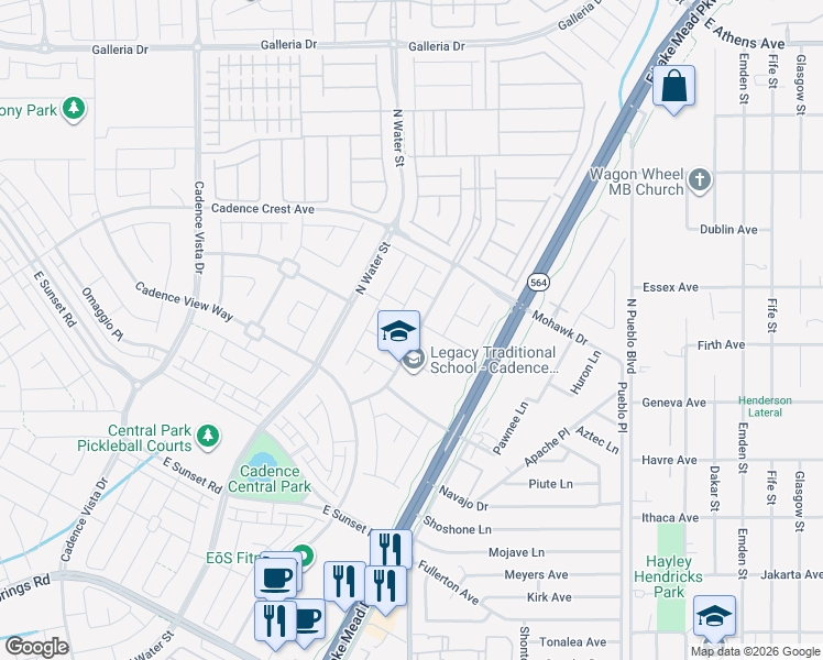 map of restaurants, bars, coffee shops, grocery stores, and more near 318 Inflection Street in Henderson