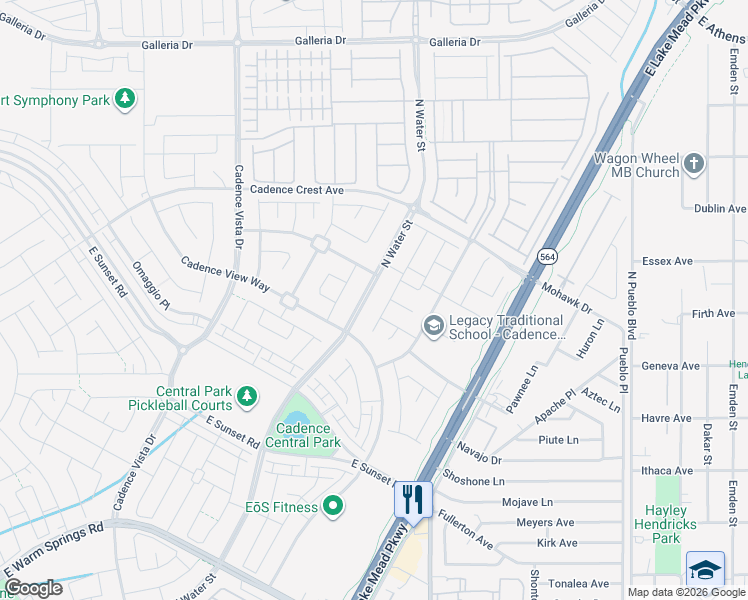 map of restaurants, bars, coffee shops, grocery stores, and more near 398 Highspot Street in Henderson