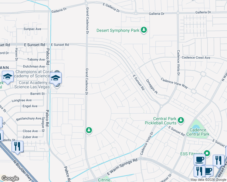 map of restaurants, bars, coffee shops, grocery stores, and more near East Warm Springs Road in Henderson