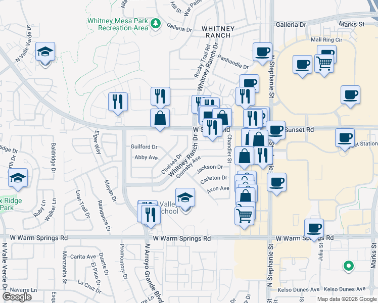 map of restaurants, bars, coffee shops, grocery stores, and more near 559 Grimsby Avenue in Henderson
