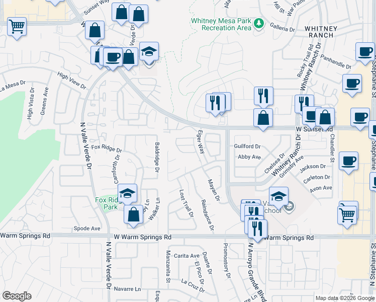 map of restaurants, bars, coffee shops, grocery stores, and more near 1708 Steamboat Drive in Henderson