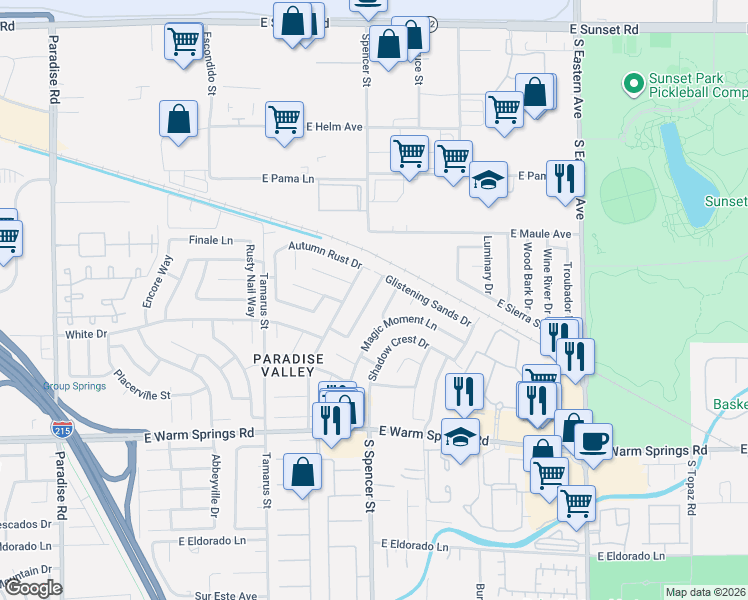 map of restaurants, bars, coffee shops, grocery stores, and more near 7073 Orange Grove Lane in Las Vegas