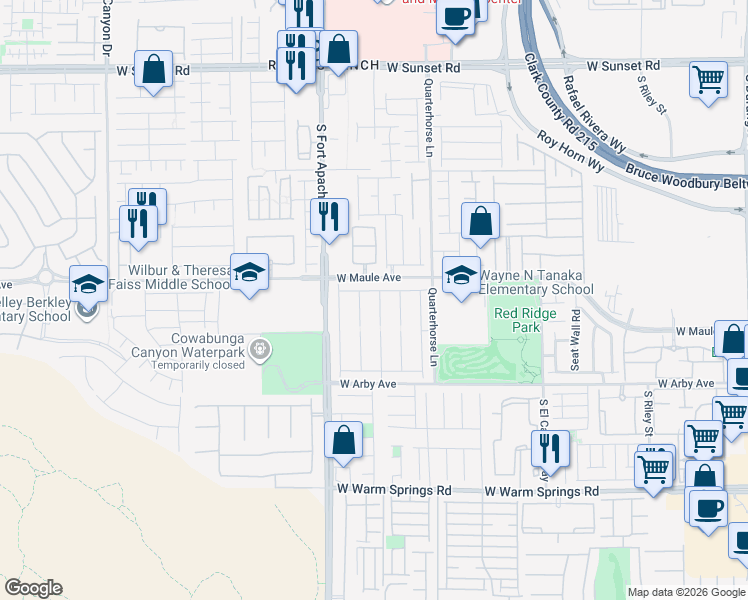 map of restaurants, bars, coffee shops, grocery stores, and more near 6970 Silk Oak Court in Las Vegas