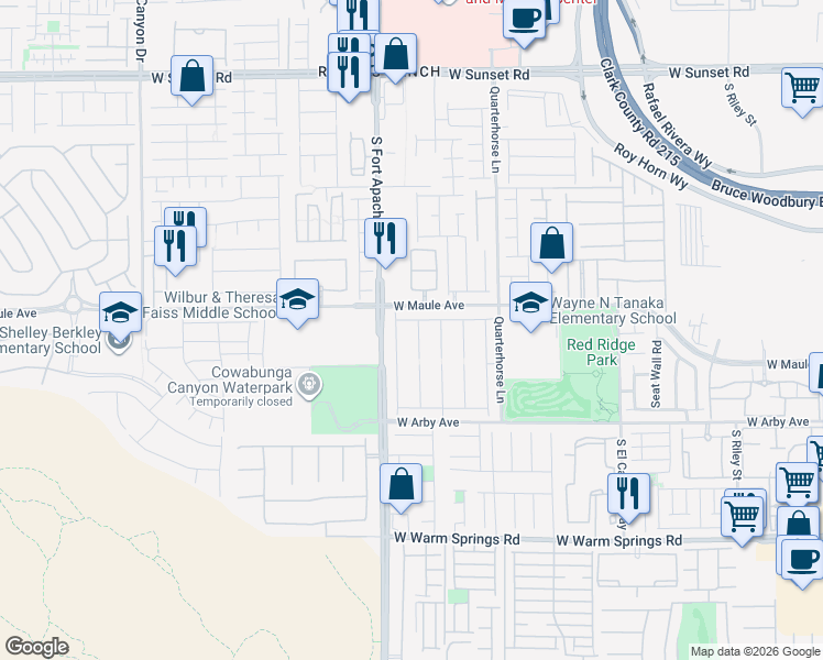 map of restaurants, bars, coffee shops, grocery stores, and more near 6970 Silk Oak Court in Las Vegas