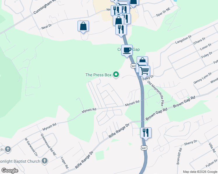 map of restaurants, bars, coffee shops, grocery stores, and more near 139 Keithway Lane in Knoxville