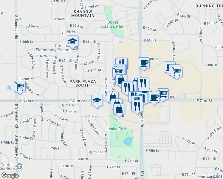 map of restaurants, bars, coffee shops, grocery stores, and more near 7012 East 4th Street in Tulsa