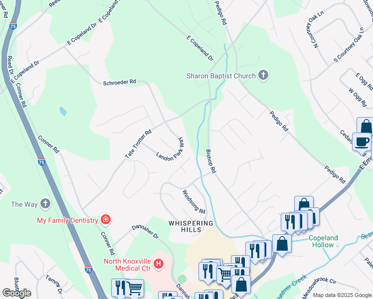map of restaurants, bars, coffee shops, grocery stores, and more near 8009 Landon Park Way in Powell