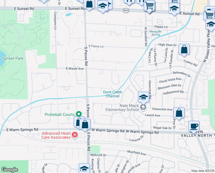 map of restaurants, bars, coffee shops, grocery stores, and more near 3530 Cosima Lane in Las Vegas