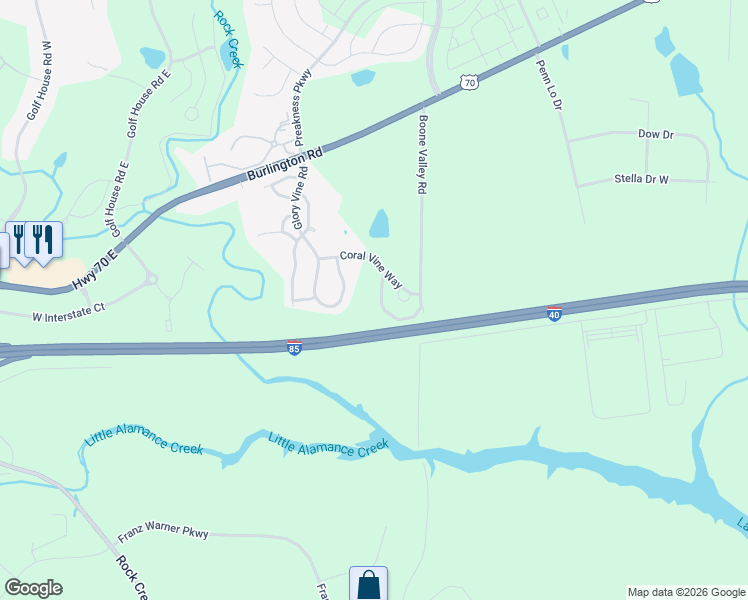 map of restaurants, bars, coffee shops, grocery stores, and more near 947 Boone Valley Road in Whitsett