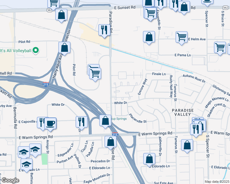 map of restaurants, bars, coffee shops, grocery stores, and more near 7000 Paradise Road in Las Vegas