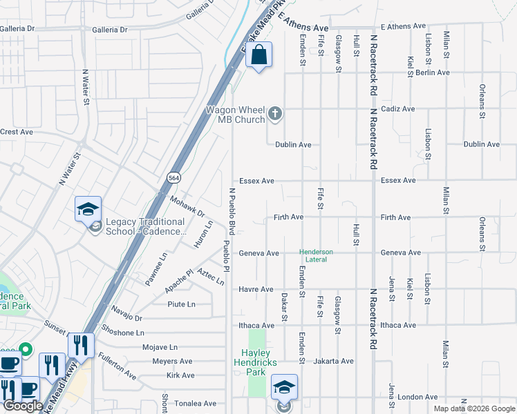 map of restaurants, bars, coffee shops, grocery stores, and more near Cannes Street in Henderson