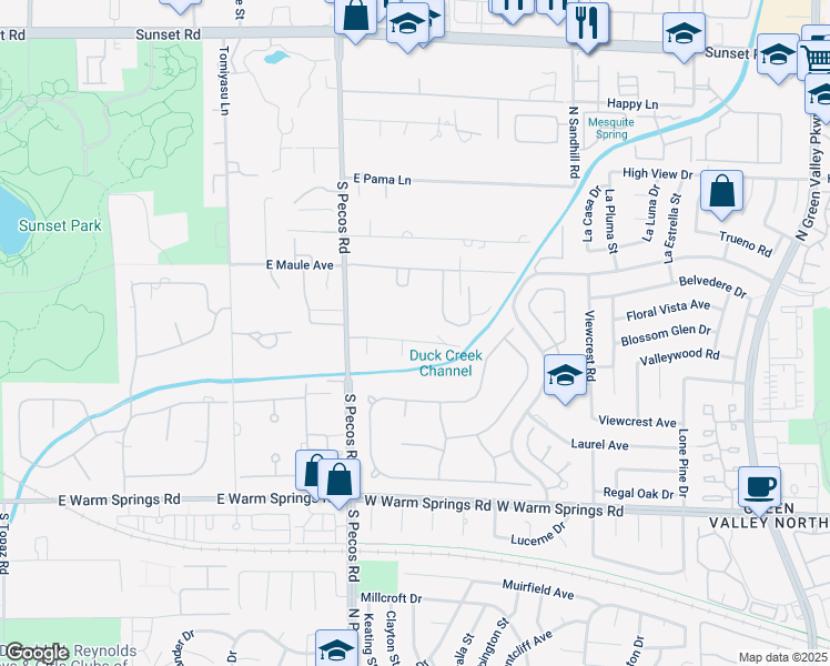 map of restaurants, bars, coffee shops, grocery stores, and more near 7080 South Pecos Road in Las Vegas