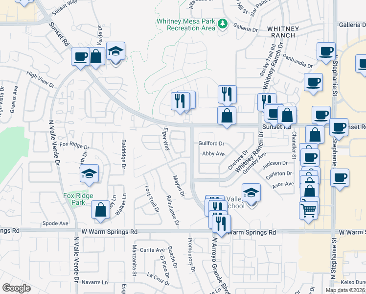map of restaurants, bars, coffee shops, grocery stores, and more near 509 Brightwater Street in Henderson