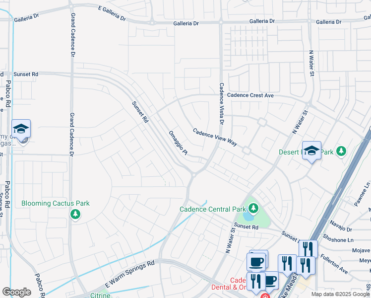 map of restaurants, bars, coffee shops, grocery stores, and more near 728 Omaggio Place in Henderson