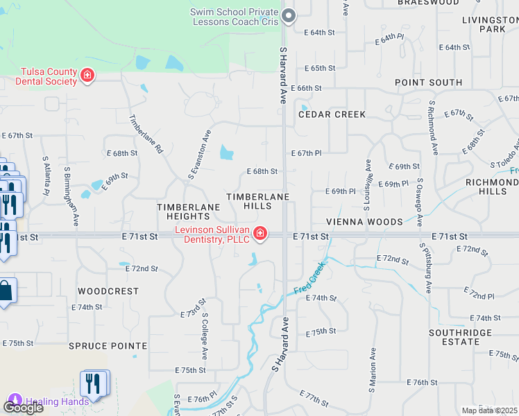 map of restaurants, bars, coffee shops, grocery stores, and more near 6903 South Gary Avenue in Tulsa