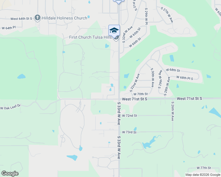map of restaurants, bars, coffee shops, grocery stores, and more near 3405 West 71st Street South in Tulsa