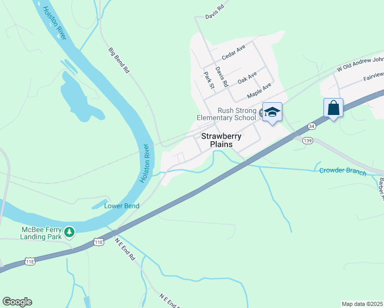 map of restaurants, bars, coffee shops, grocery stores, and more near 3168 West Old Andrew Johnson Highway in Strawberry Plains