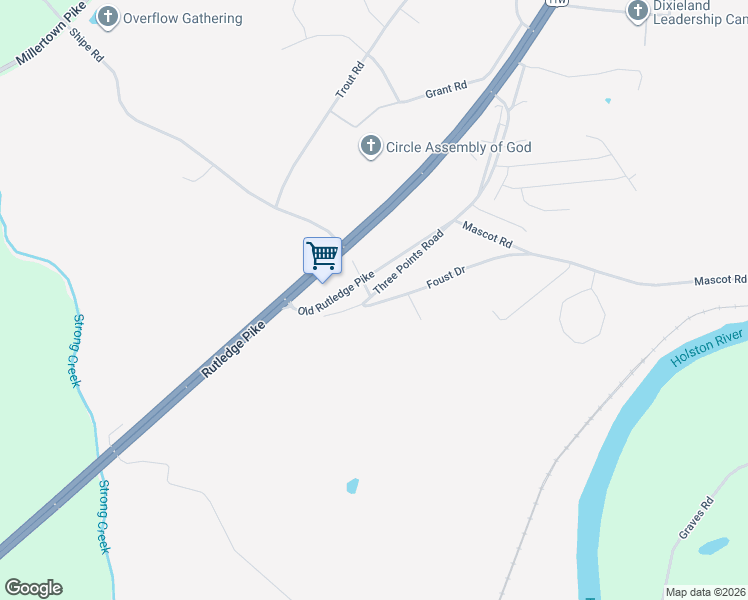map of restaurants, bars, coffee shops, grocery stores, and more near 8507 Foust Drive in Knoxville