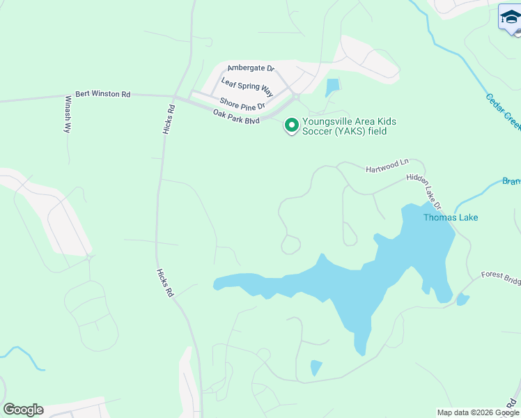 map of restaurants, bars, coffee shops, grocery stores, and more near 300 Hidden Lake Drive in Youngsville