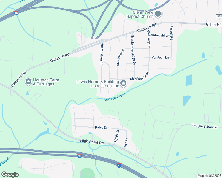 map of restaurants, bars, coffee shops, grocery stores, and more near 4257 Yeaton Glen Circle in Winston-Salem