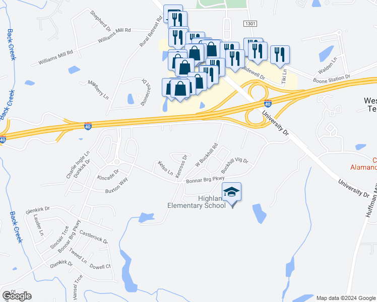 map of restaurants, bars, coffee shops, grocery stores, and more near 1033 Coldstream Drive in Burlington