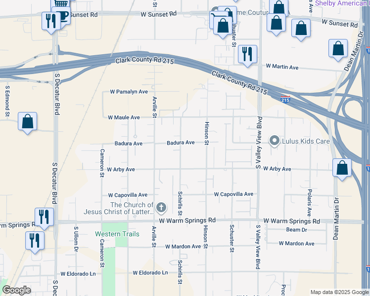 map of restaurants, bars, coffee shops, grocery stores, and more near 4195 Badura Avenue in Las Vegas
