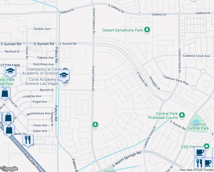 map of restaurants, bars, coffee shops, grocery stores, and more near East Galleria Drive in Henderson