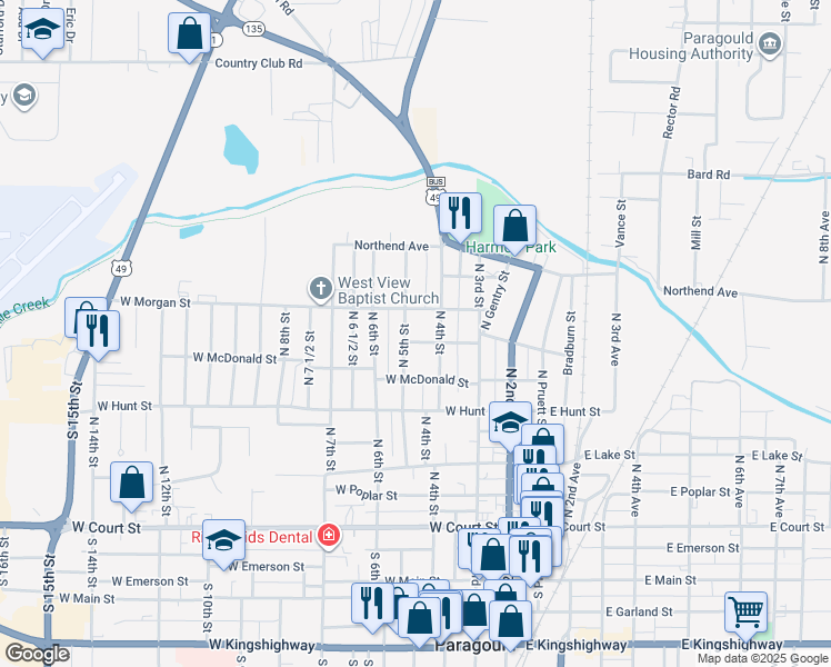 map of restaurants, bars, coffee shops, grocery stores, and more near 420 West Morgan Street in Paragould