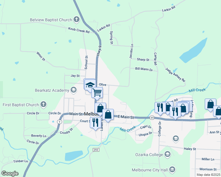 map of restaurants, bars, coffee shops, grocery stores, and more near 1501 Spring Street in Melbourne