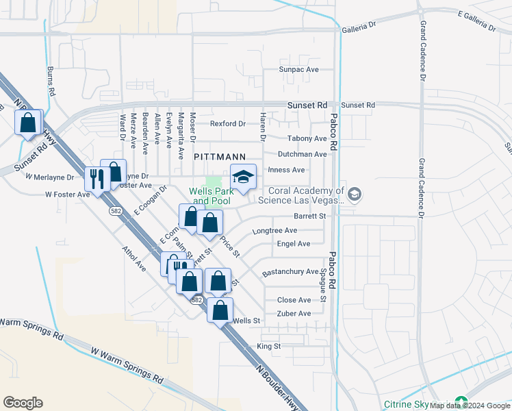 map of restaurants, bars, coffee shops, grocery stores, and more near 442 Holick Avenue in Henderson