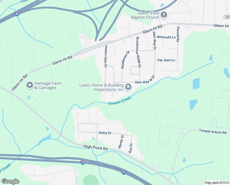 map of restaurants, bars, coffee shops, grocery stores, and more near 4257 Yeaton Glen Circle in Winston-Salem