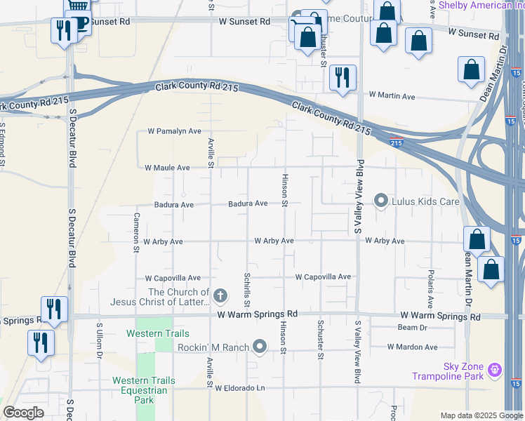 map of restaurants, bars, coffee shops, grocery stores, and more near 4155 Badura Avenue in Las Vegas