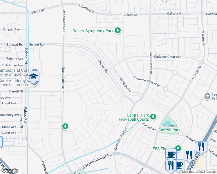 map of restaurants, bars, coffee shops, grocery stores, and more near 753 Cottonwood Hill Place in Henderson