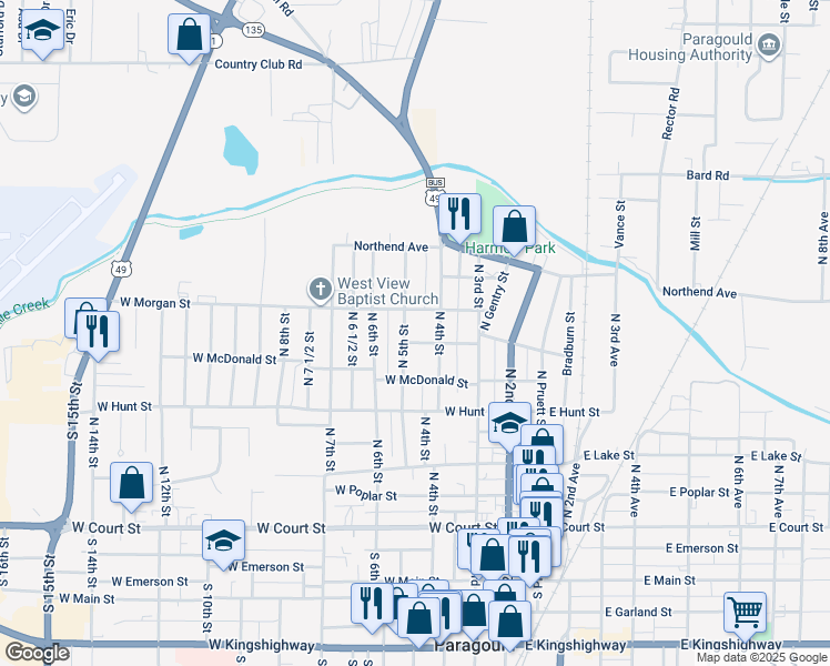 map of restaurants, bars, coffee shops, grocery stores, and more near 420 West Morgan Street in Paragould