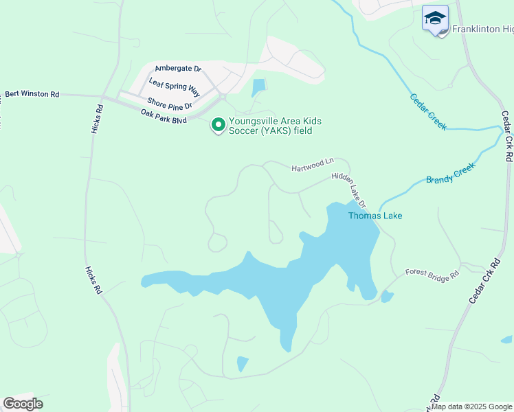 map of restaurants, bars, coffee shops, grocery stores, and more near 20 Park Meadow Lane in Youngsville