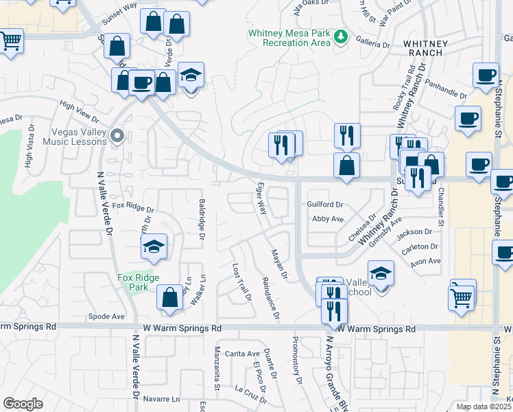 map of restaurants, bars, coffee shops, grocery stores, and more near 1670 Britannia Avenue in Henderson