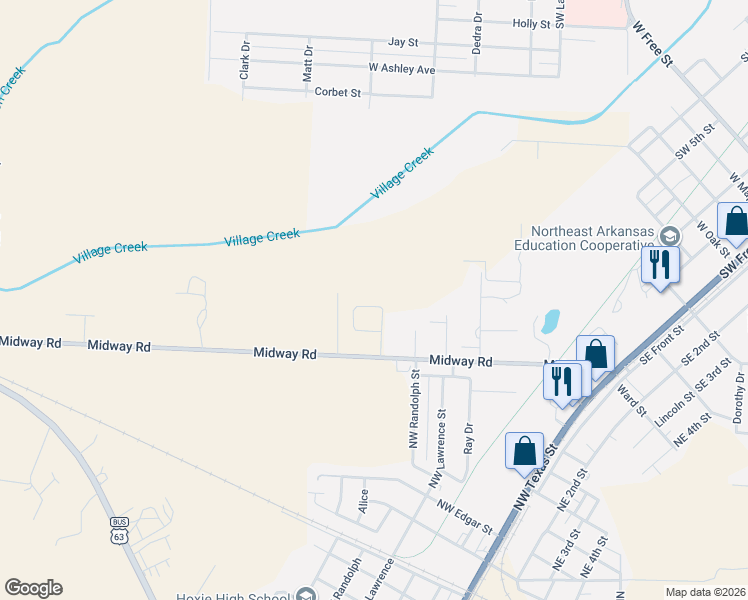 map of restaurants, bars, coffee shops, grocery stores, and more near 873 Diamond Dr. in Walnut Ridge