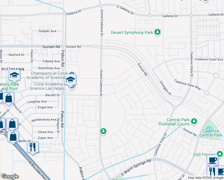 map of restaurants, bars, coffee shops, grocery stores, and more near 877 Mary Baer Way in Henderson