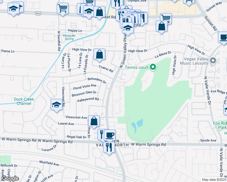 map of restaurants, bars, coffee shops, grocery stores, and more near 2362 North Green Valley Parkway in Henderson