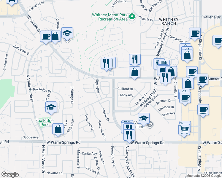 map of restaurants, bars, coffee shops, grocery stores, and more near 530 Brightwater Street in Henderson
